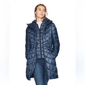 BERNARDO Glossy Quilted Down Puffer Coat Size 2X Blue Winter Snow Two Layer